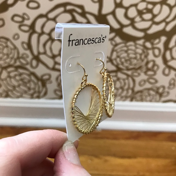 Francesca’s Gold Circle Wire Dangle Earrings - Picture 2 of 5